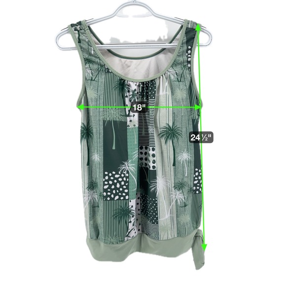 Womens Tropical 2 piece Palm Tree Tankini Swim Green Beach Resort LARGE - Picture 7 of 8